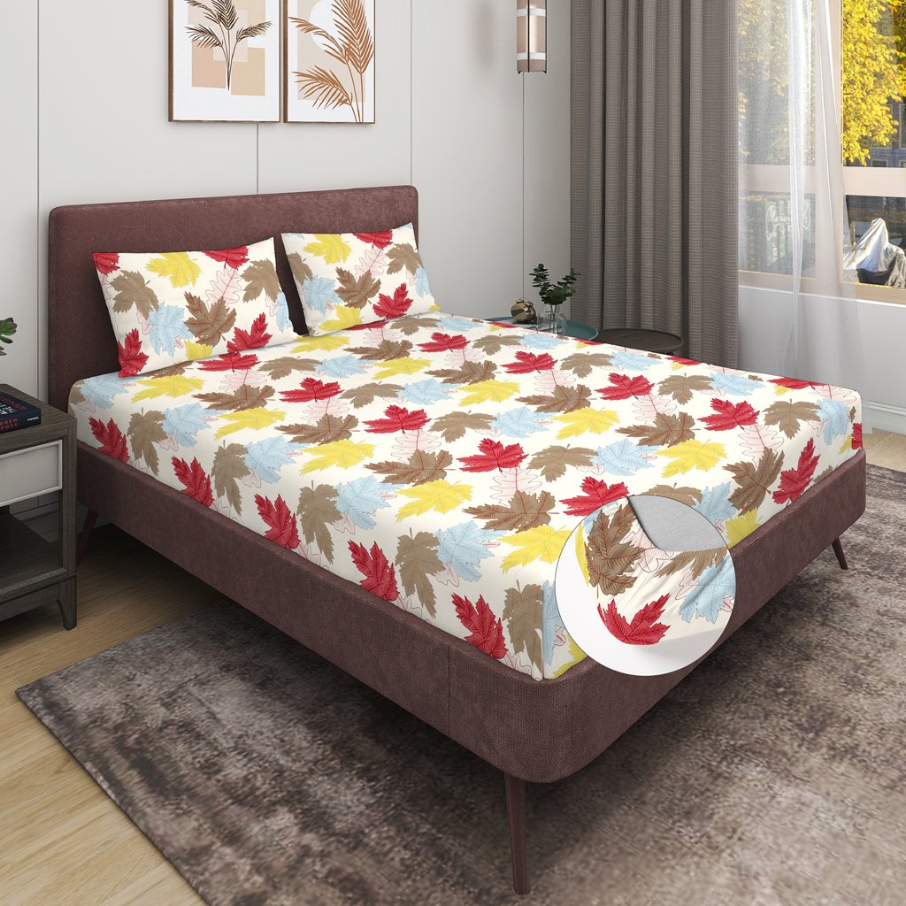 Elastic Fitted King Size Double Bedsheet With 2 Pillow Covers (Cream)