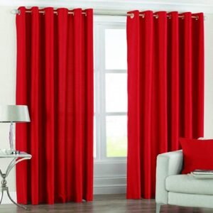 9 feet Long Door Curtains Polyester Room Darkening Set Of 2 (Red)