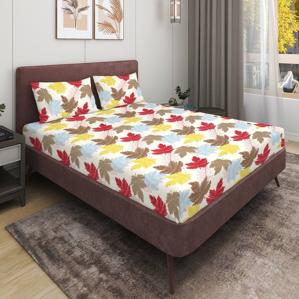 Glace Cotton Flat Double Bedsheet With 2 Pillow Covers (Cream)