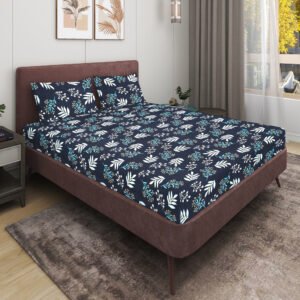 Glace Cotton Flat Double Bedsheet With 2 Pillow Covers (Navy Blue)