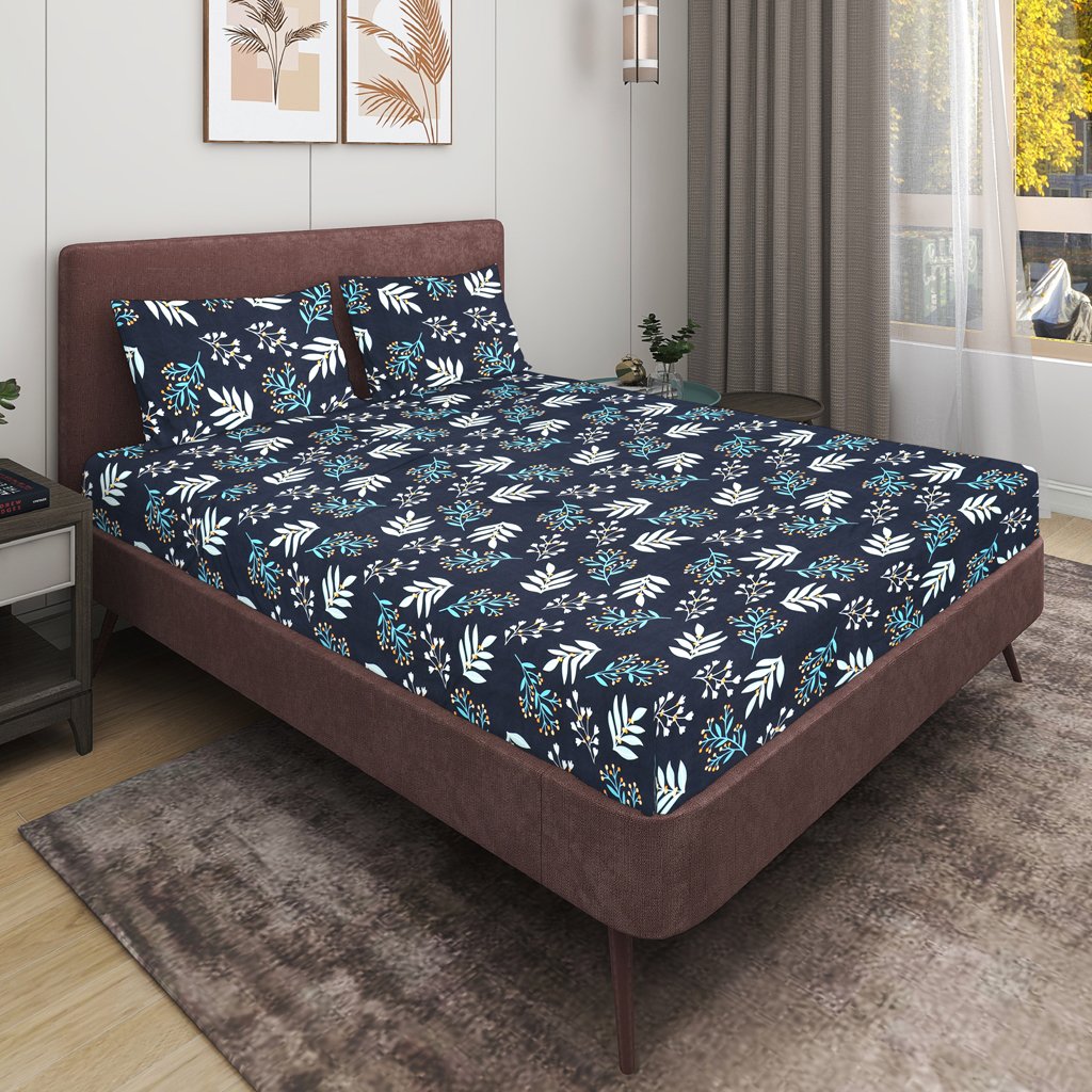 Glace Cotton Flat Double Bedsheet With 2 Pillow Covers (Navy Blue)