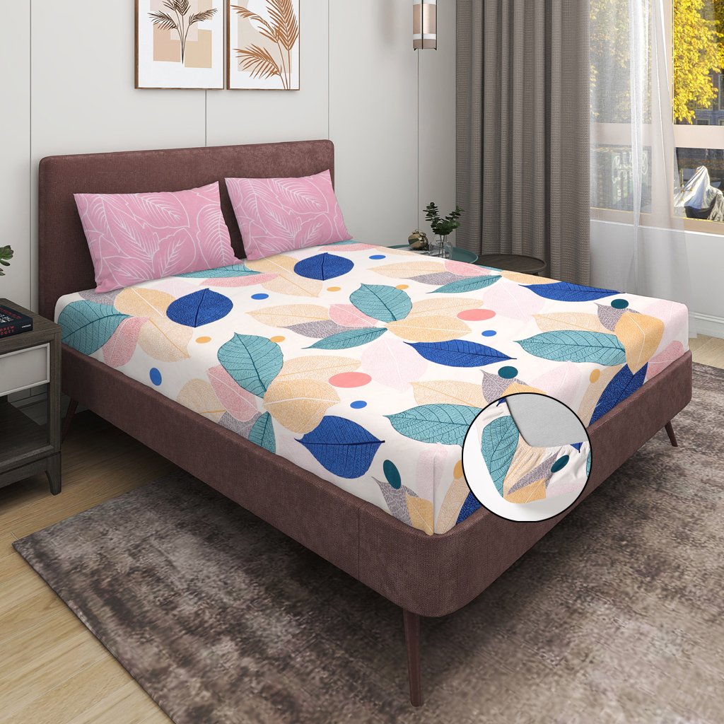 Elastic Fitted King Size Double Bedsheet With 2 Pillow Covers (Pink)