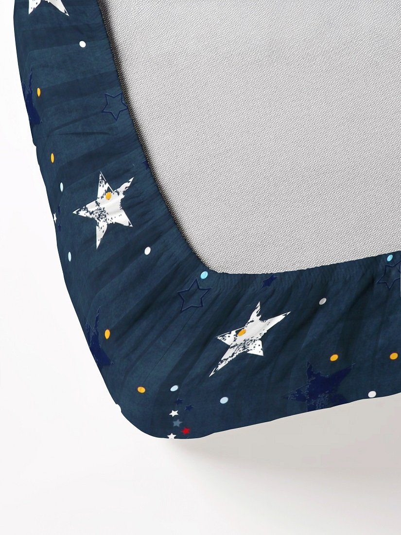 Elastic Fitted King Size Double Bedsheet With 2 Pillow Covers (Blue)