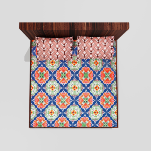 King Size Glace Cotton Elastic Fitted Double Bedsheet With 2 Pillow Covers (Orange) 56