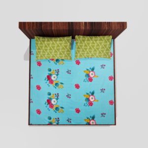 King Size Glace Cotton Elastic Fitted Double Bedsheet With 2 Pillow Covers (Sky) 53