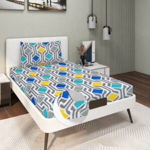 Single Glace Cotton Elastic Fitted Bedsheets With 1 Pillow Cover (Multi)