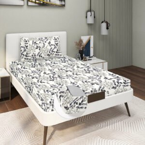 Single Glace Cotton Elastic Fitted Bedsheets With 1 Pillow Cover (Cream)