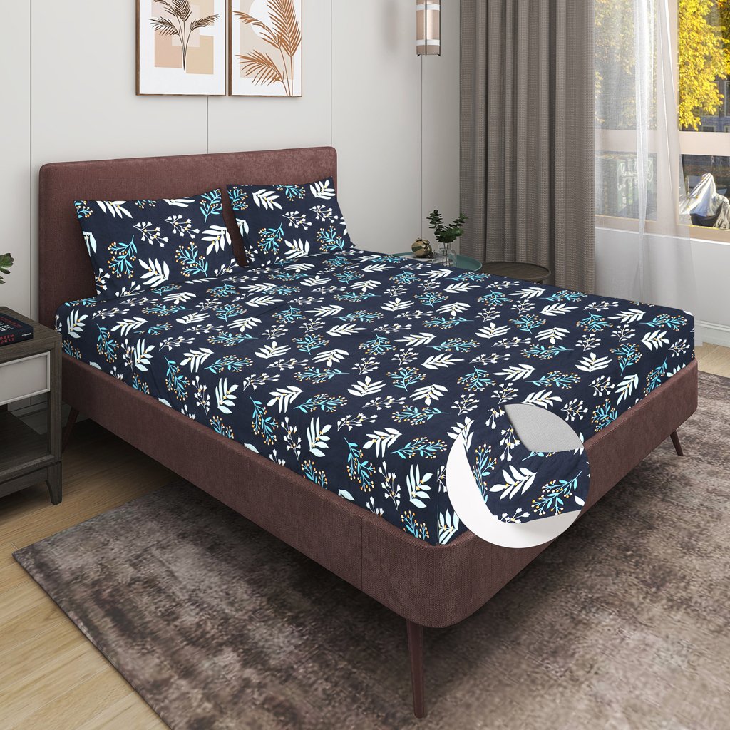 Elastic Fitted King Size Double Bed Sheets With 2 Pillow Covers (Violet)