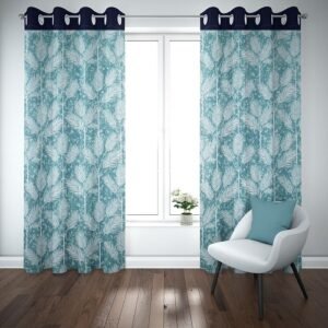 9 feet Long Door Curtains Polyester Room Darkening Set Of 2 (Green)