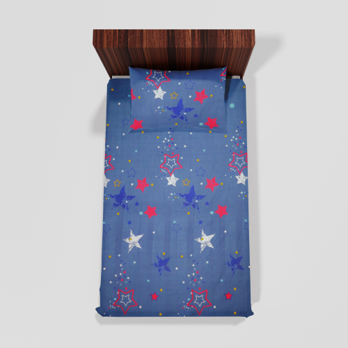 Glace Cotton Single Flat Bed Sheet With 1 Pillow Cover (Blue) 17