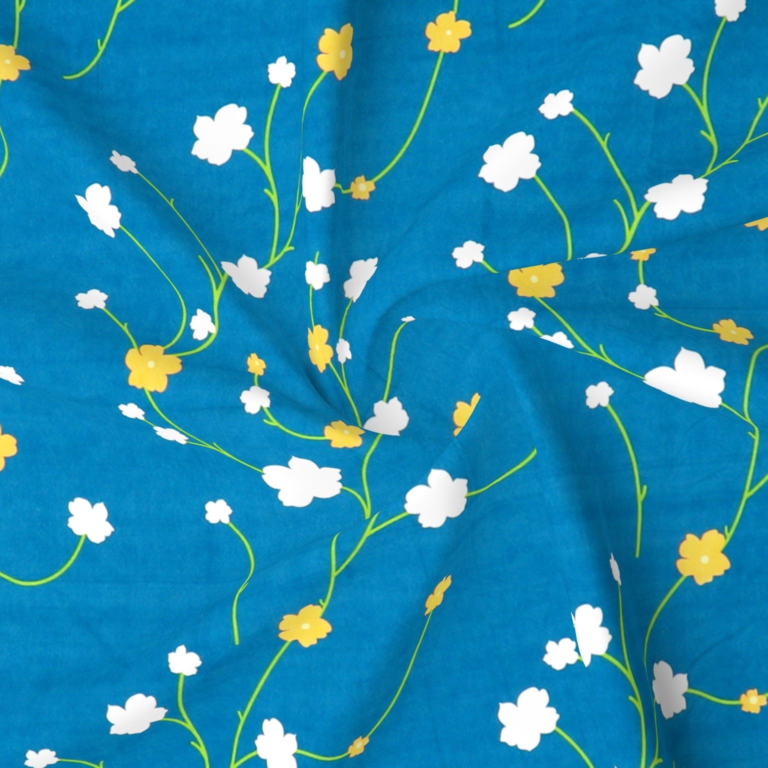 Glace Cotton Double Flat Bedsheet With 2 Pillow Covers (Blue)