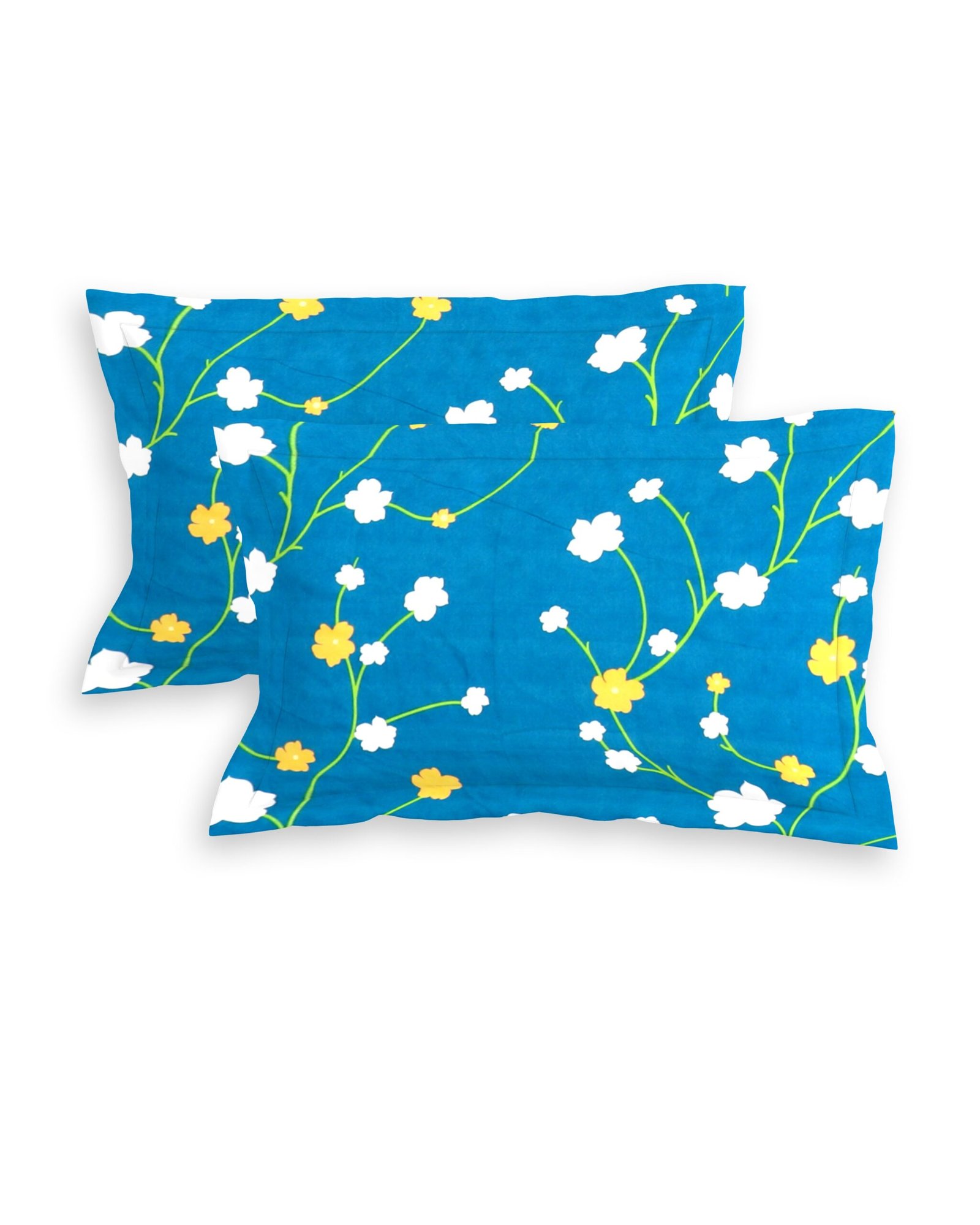 Glace Cotton Double Flat Bedsheet With 2 Pillow Covers (Blue)