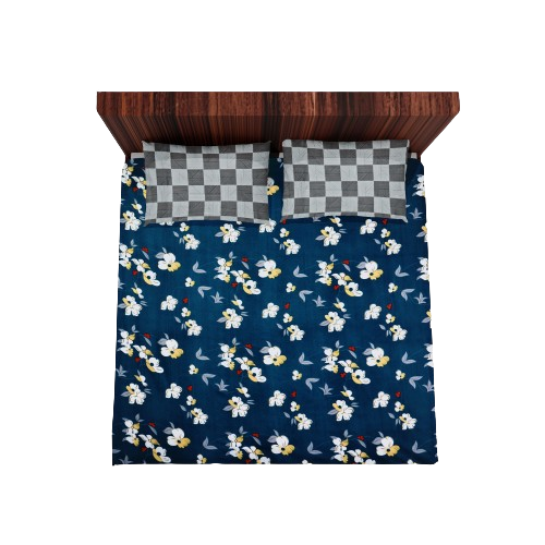Cotton Double Flat Bedsheet With 2 Pillow Covers (Blue)