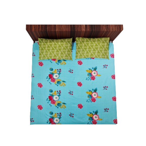 Cotton Double Flat Bedsheet With 2 Pillow Covers (Blue)