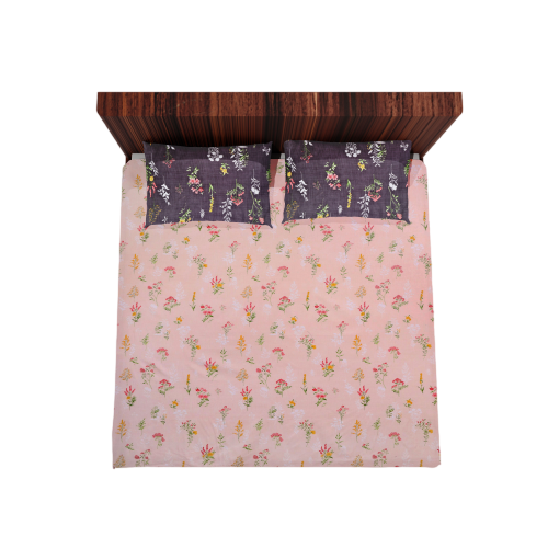 Cotton Double Flat Bedsheet With 2 Pillow Covers (Carrot)