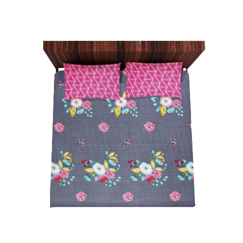 Cotton Double Flat Bedsheet With 2 Pillow Covers (Grey)