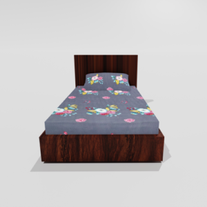 Glace Cotton Single Elastic Fitted Bedsheets With 1 Pillow Cover (Grey) 67