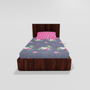 Glace Cotton Single Elastic Fitted Bedsheets With 1 Pillow Cover (Grey) 73