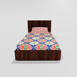 Glace Cotton Single Elastic Fitted Bedsheets With 1 Pillow Cover (Orange) 81