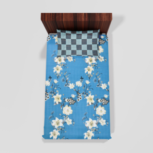 Glace Cotton Single Flat Bed Sheet With 1 Pillow Cover (Blue) 181