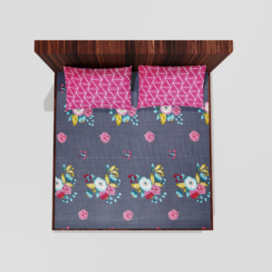 King Size Glace Cotton Elastic Fitted Double Bedsheet With 2 Pillow Covers (Grey) 44b