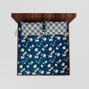 King Size Glace Cotton Elastic Fitted Double Bedsheet With 2 Pillow Covers (Navy) 51