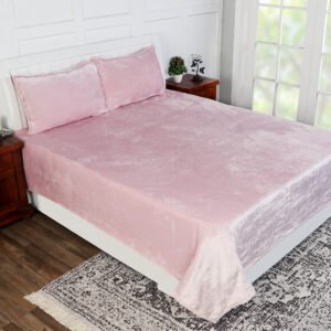 Winter Warm King Size Flat Double Bedsheet With 2 Pillow Covers (Pink)