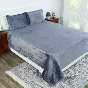 Winter Warm King Size Flat Double Bedsheet With 2 Pillow Cover (Grey)