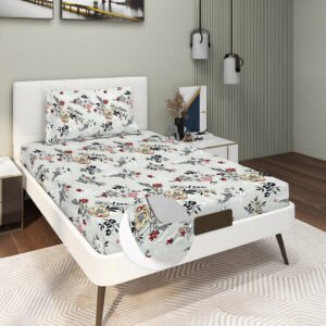 Single Glace Cotton Elastic Fitted Bedsheets With 1 Pillow Cover (Beige)