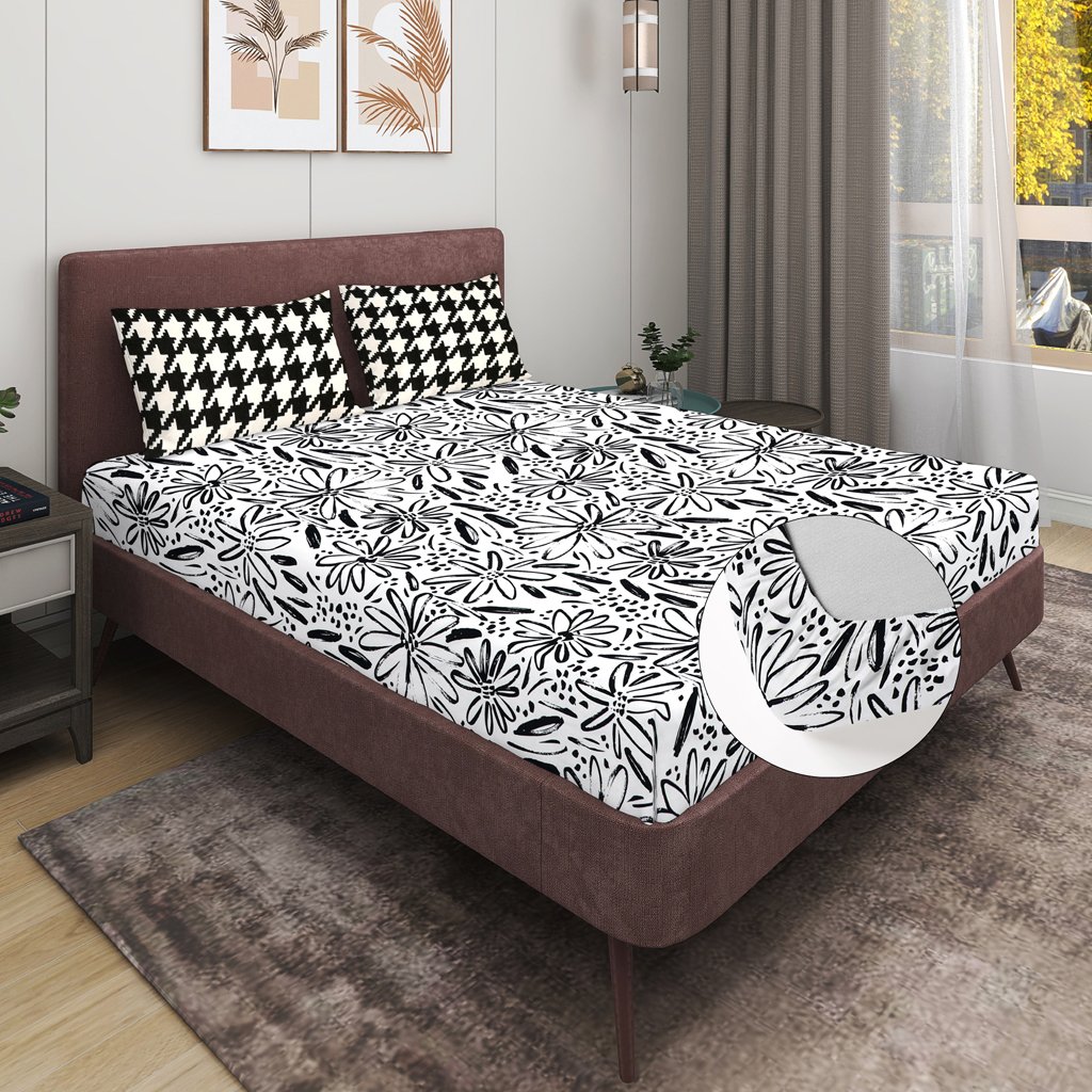 Elastic Fitted King Size Double Bedsheet With 2 Pillow Covers (White)