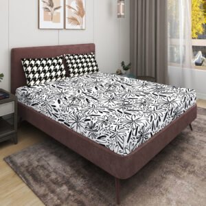 Elastic Fitted King Size Double Bedsheet With 2 Pillow Covers (White)