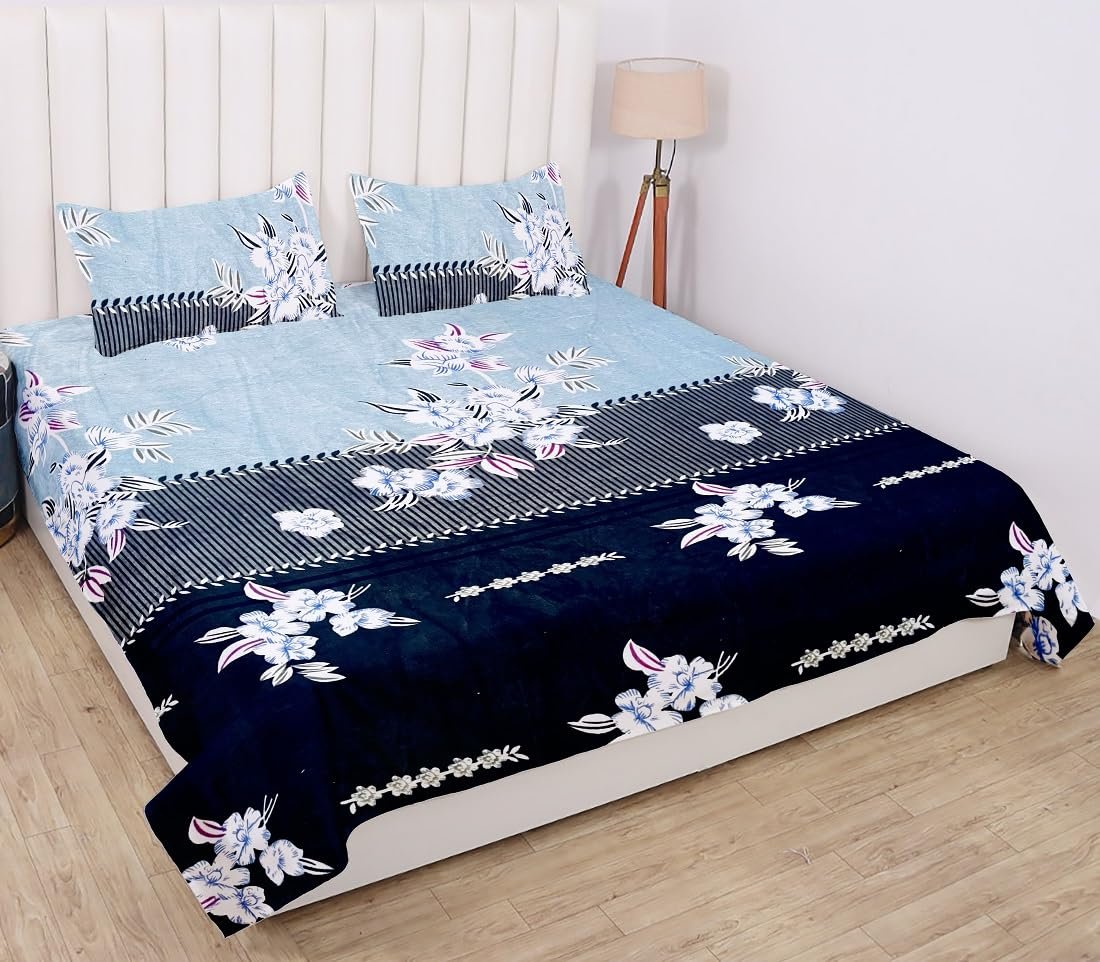 Winter Warm King Size Flat Double Bedsheet With 2 Pillow Cover (Aqua)