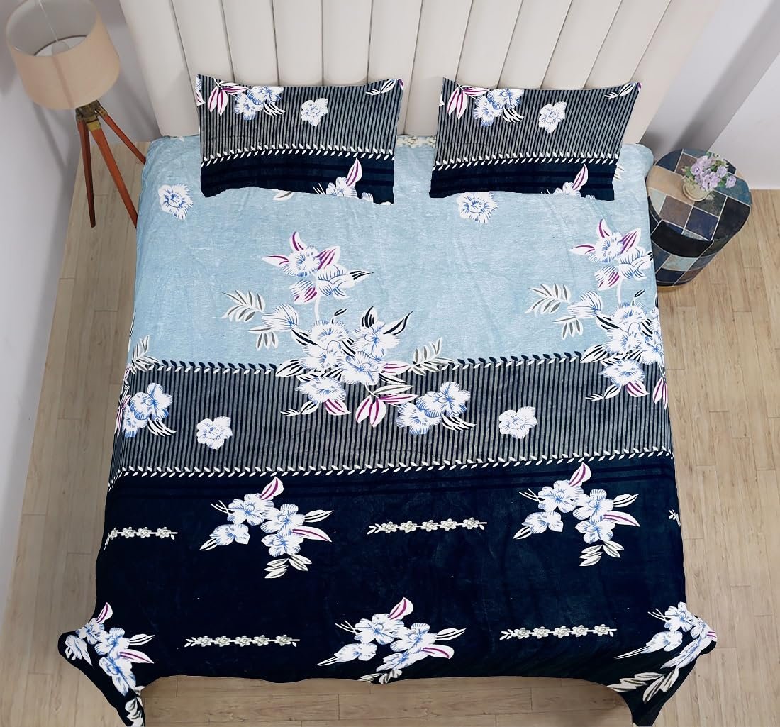 Winter Warm King Size Flat Double Bedsheet With 2 Pillow Cover (Aqua)