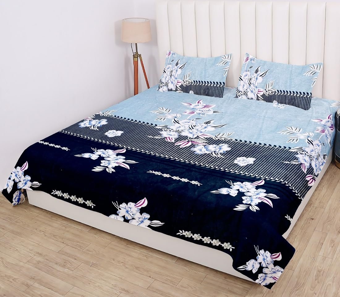 Winter Warm King Size Flat Double Bedsheet With 2 Pillow Cover (Aqua)