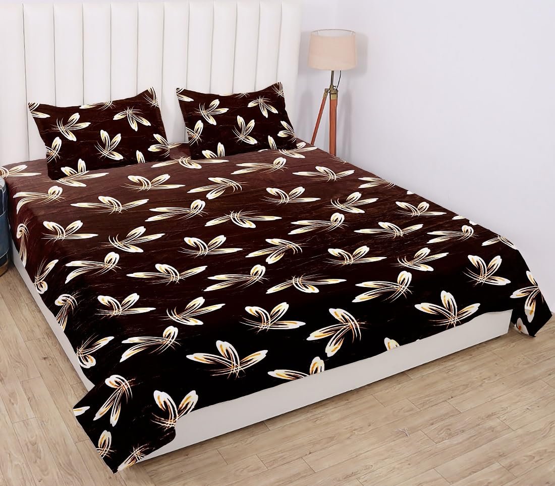 Winter Warm King Size Flat Double Bedsheet With 2 Pillow Cover (Coffee)