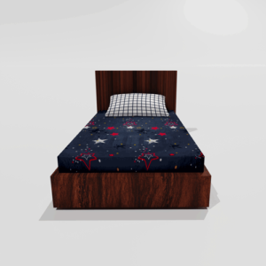 Glace Cotton Single Elastic Fitted Bedsheets With 1 Pillow Cover (Blue)