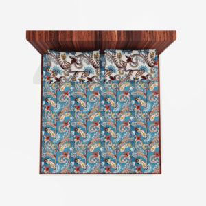 Glace Cotton Elastic Fitted Double Bedsheet With 2 Pillow Covers (Blue)