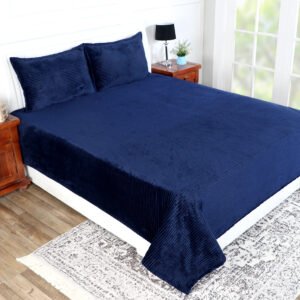Winter Warm King Size Flat Double Bedsheet With 2 Pillow Cover (Blue)
