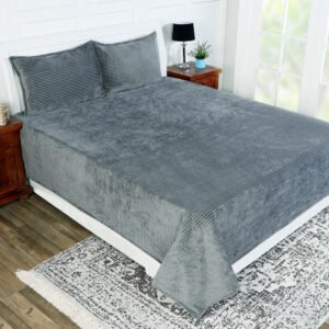 Winter Warm King Size Flat Double Bedsheet With 2 Pillow Cover (Grey)