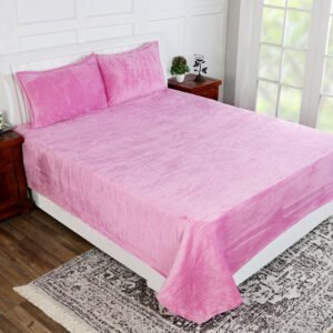 Winter Warm King Size Flat Double Bedsheet With 2 Pillow Cover (Pink)