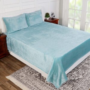 Winter Warm King Size Flat Double Bedsheet With 2 Pillow Cover (Aqua)