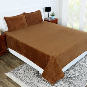 Winter Warm King Size Flat Double Bedsheet With 2 Pillow Cover (Mustard)