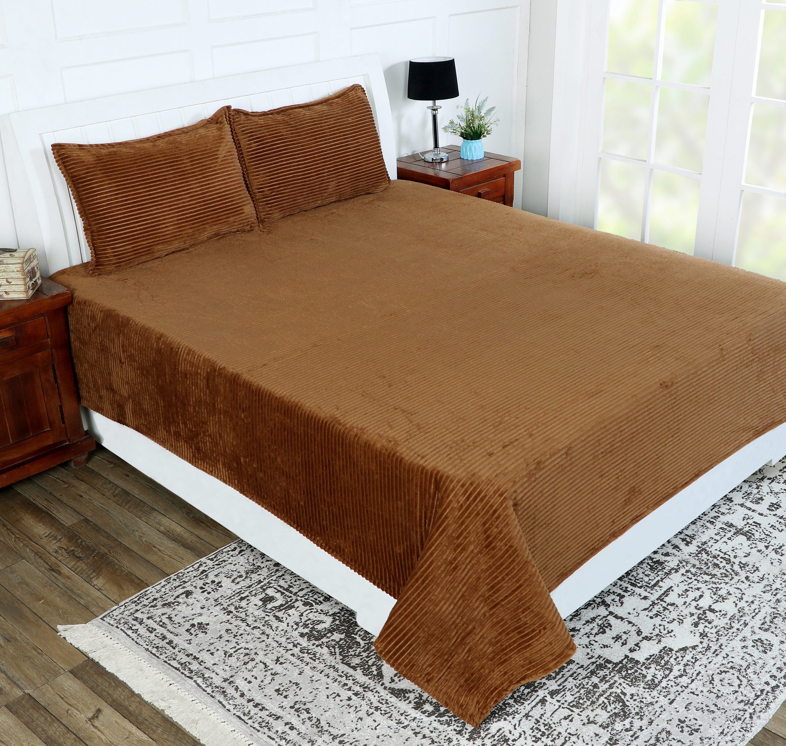 Winter Warm King Size Flat Double Bedsheet With 2 Pillow Cover (Mustard)