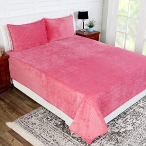 Winter Warm King Size Flat Double Bedsheet With 2 Pillow Cover (Salmon)