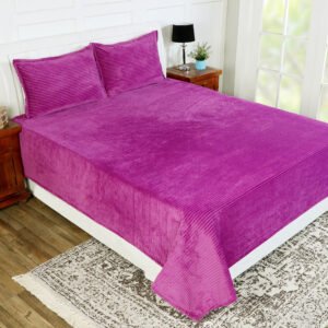 Winter Warm King Size Flat Double Bedsheet With 2 Pillow Cover (Pink)