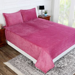 Winter Warm King Size Flat Double Bedsheet With 2 Pillow Cover (Light Pink)