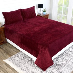 Winter Warm King Size Flat Double Bedsheet With 2 Pillow Cover (Maroon)