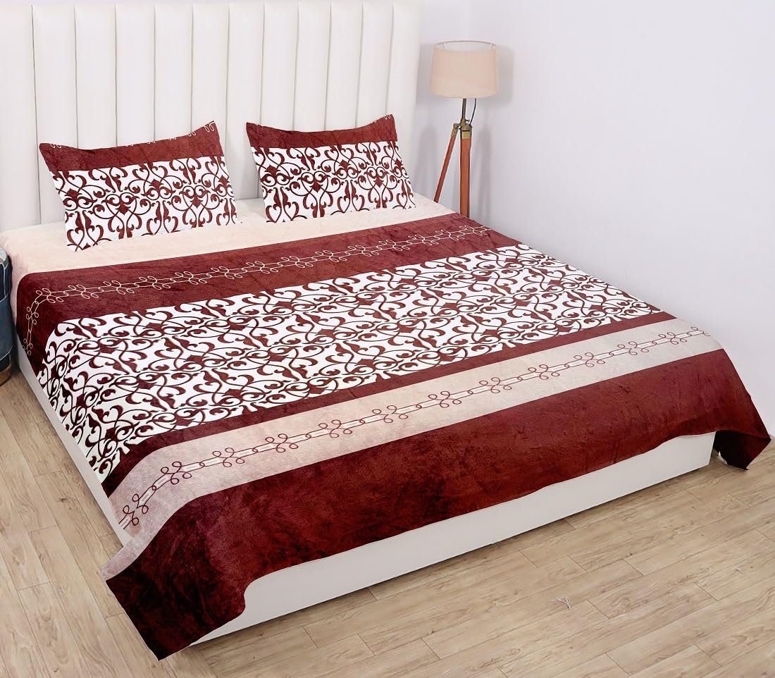 Winter Warm King Size Flat Double Bedsheet With 2 Pillow Cover (Peach)