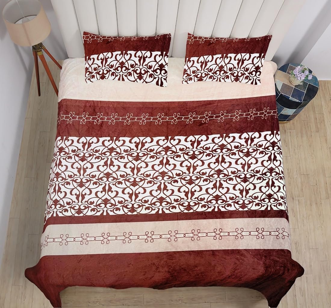 Winter Warm King Size Flat Double Bedsheet With 2 Pillow Cover (Peach)