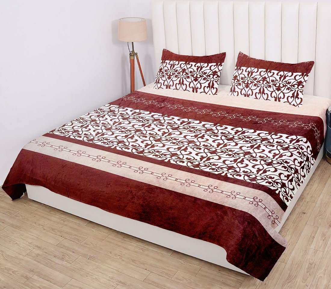 Winter Warm King Size Flat Double Bedsheet With 2 Pillow Cover (Peach)